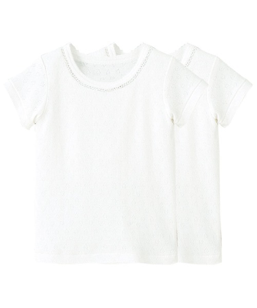 combimini(コンビミニ)の「レース半袖Tシャツ2枚組(Tシャツ/カットソー・キッズ・キナリ/オフホワイト/ホワイト・100/120/130/90/110/80/140)」の1枚目の写真