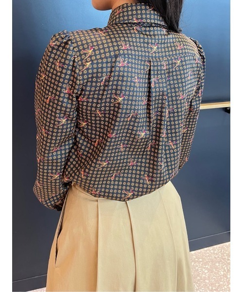Brooks Brothers　ハーブプリント　ボウカラー　ノースリーブブラウス Brooks Brothers - Brooks Brothers ハーブプリント ボウカラー