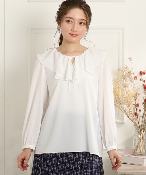 couture brooch（クチュールブローチ）の「◆ラッフル衿ブラウス（シャツ/ブラウス・レディース・ブラック/オフホワイト/サックスブルー・40/38/42）」の20枚目の写真