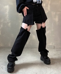 DARRDY | 【マルチWAY】フックデザイン ブラックデニムストレートパンツ ハーフセパレートパンツ(デニムパンツ)