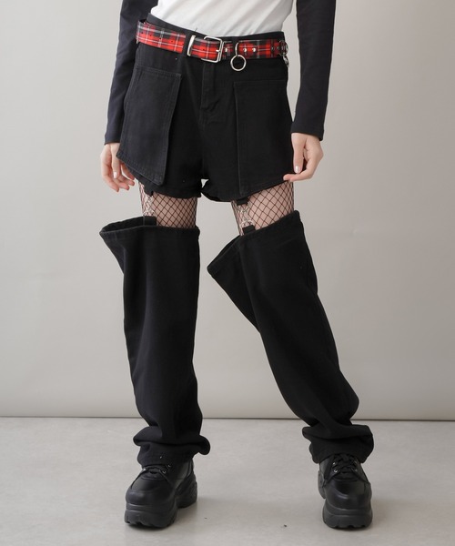 DARRDY(ダーディー)の「【マルチWAY】フックデザイン ブラックデニムストレートパンツ ハーフセパレートパンツ(デニムパンツ・レディース・ブラック・ONESIZE)」の18枚目の写真