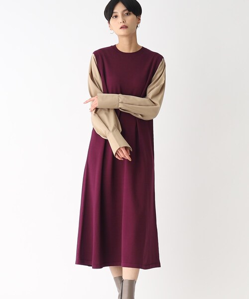 OPAQUE.CLIP（オペークドットクリップ）の「◆【C】スリーブドッキング ニットワンピース（ワンピース・レディース・ブラック系4/ワイン系1/チャコールグレー・38/40/36）」の3枚目の写真