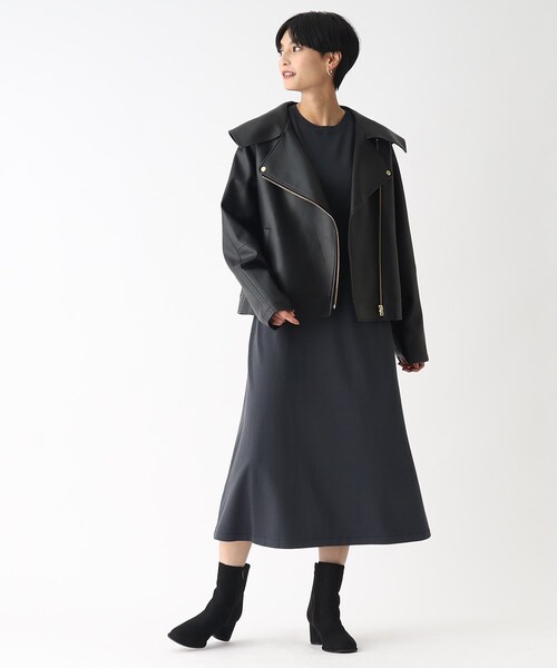 OPAQUE.CLIP（オペークドットクリップ）の「◆【C】スリーブドッキング ニットワンピース（ワンピース・レディース・ブラック系4/ワイン系1/チャコールグレー・38/40/36）」の4枚目の写真