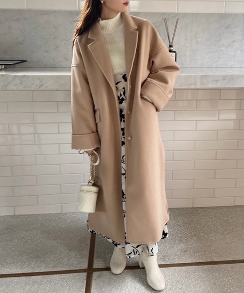 one after another NICE CLAUP（ワンアフターアナザーナイスクラップ）の「大人可愛い着こなし。ベルト付きロングコート（チェスターコート・レディース・アイボリー/ベージュ/ブラウン系その他・SMALL/MEDIUM）」の3枚目の写真