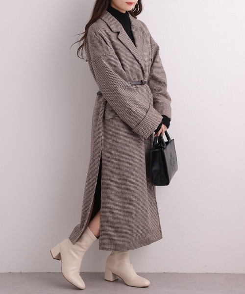 one after another NICE CLAUP（ワンアフターアナザーナイスクラップ）の「大人可愛い着こなし。ベルト付きロングコート（チェスターコート・レディース・アイボリー/ベージュ/ブラウン系その他・SMALL/MEDIUM）」の12枚目の写真