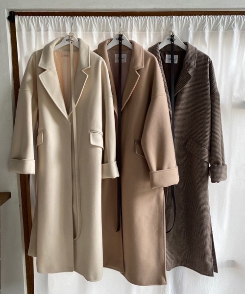 one after another NICE CLAUP（ワンアフターアナザーナイスクラップ）の「大人可愛い着こなし。ベルト付きロングコート（チェスターコート・レディース・アイボリー/ベージュ/ブラウン系その他・SMALL/MEDIUM）」の14枚目の写真