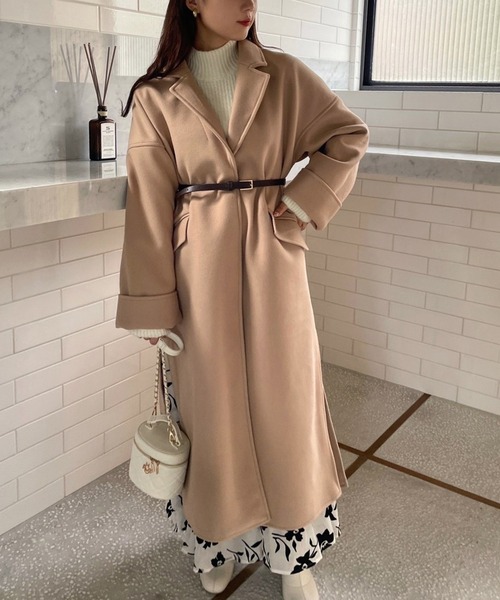 one after another NICE CLAUP（ワンアフターアナザーナイスクラップ）の「大人可愛い着こなし。ベルト付きロングコート（チェスターコート・レディース・アイボリー/ベージュ/ブラウン系その他・SMALL/MEDIUM）」の16枚目の写真