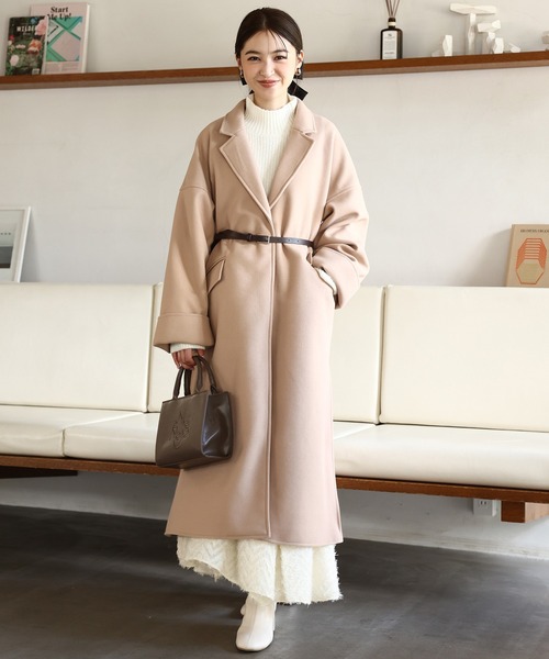 one after another NICE CLAUP（ワンアフターアナザーナイスクラップ）の「大人可愛い着こなし。ベルト付きロングコート（チェスターコート・レディース・アイボリー/ベージュ/ブラウン系その他・SMALL/MEDIUM）」の22枚目の写真