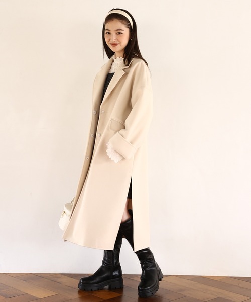 one after another NICE CLAUP（ワンアフターアナザーナイスクラップ）の「大人可愛い着こなし。ベルト付きロングコート（チェスターコート・レディース・アイボリー/ベージュ/ブラウン系その他・SMALL/MEDIUM）」の19枚目の写真