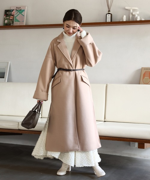 one after another NICE CLAUP（ワンアフターアナザーナイスクラップ）の「大人可愛い着こなし。ベルト付きロングコート（チェスターコート・レディース・アイボリー/ベージュ/ブラウン系その他・SMALL/MEDIUM）」の20枚目の写真