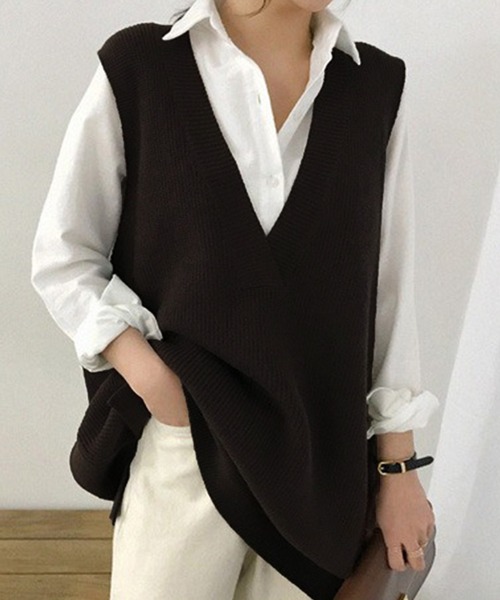 Chaco closet（チャコ クローゼット）の「オーバーサイズ深Vベスト（ベスト・レディース・ブラウン/グレー/ブラック・FREE）」の5枚目の写真