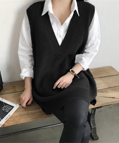 Chaco closet（チャコ クローゼット）の「オーバーサイズ深Vベスト（ベスト・レディース・ブラウン/グレー/ブラック・FREE）」の14枚目の写真