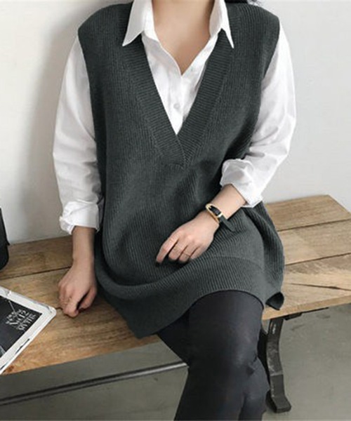 Chaco closet（チャコ クローゼット）の「オーバーサイズ深Vベスト（ベスト・レディース・ブラウン/グレー/ブラック・FREE）」の12枚目の写真