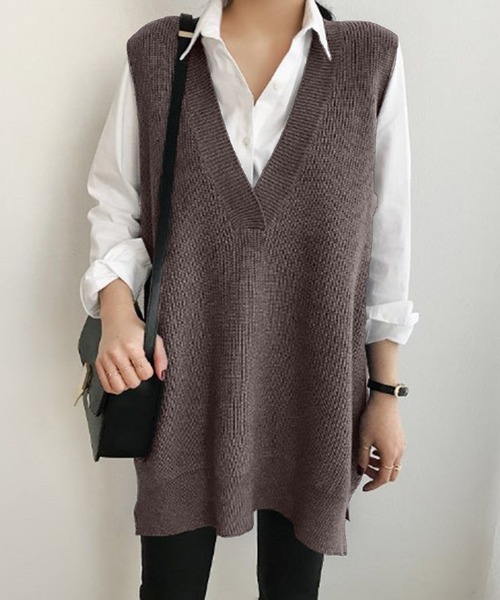 Chaco closet（チャコ クローゼット）の「オーバーサイズ深Vベスト（ベスト・レディース・ブラウン/グレー/ブラック・FREE）」の6枚目の写真