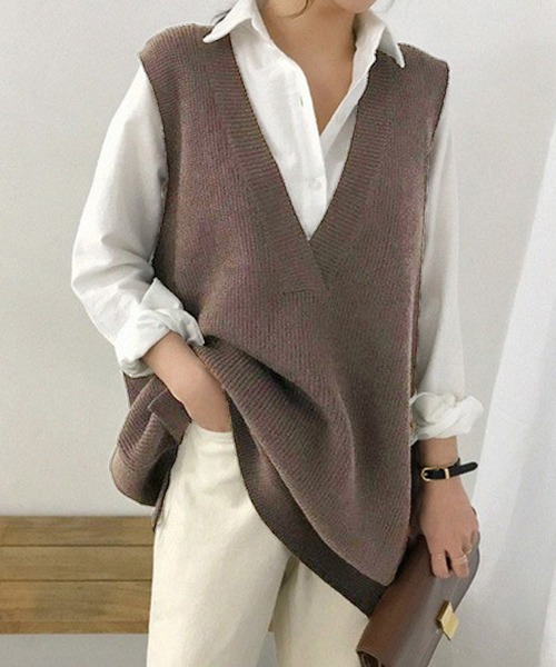 Chaco closet（チャコ クローゼット）の「オーバーサイズ深Vベスト（ベスト・レディース・ブラウン/グレー/ブラック・FREE）」の15枚目の写真