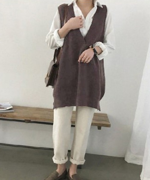 Chaco closet（チャコ クローゼット）の「オーバーサイズ深Vベスト（ベスト・レディース・ブラウン/グレー/ブラック・FREE）」の8枚目の写真