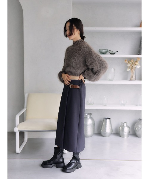 Ayla(アイラ)の「back open shaggy knit(ニット/セーター・レディース・チャコールグレー/グレイッシュベージュ・FREE)」の4枚目の写真