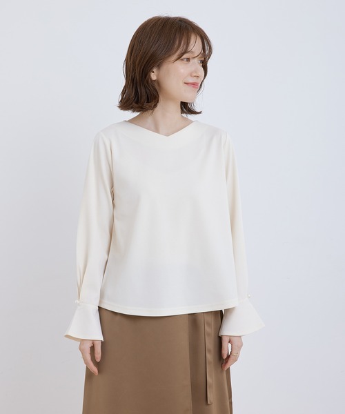 Jayro(ジャイロ)の「カットジョーゼット パール付きタック袖(シャツ/ブラウス・レディース・オフホワイト/グリーン/ネイビー・M)」の15枚目の写真