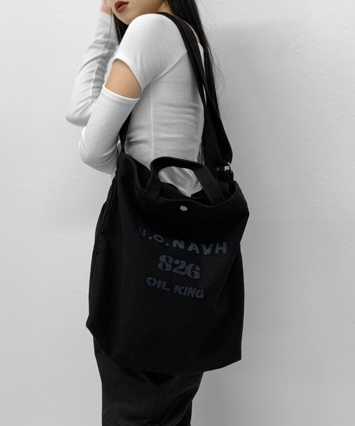 LVEU.(ラブユ.)の「2way canvas logo tote bag/ メッセージ2wayショルダートートバッグ(トートバッグ・レディース・ブラック・FREE)」の12枚目の写真