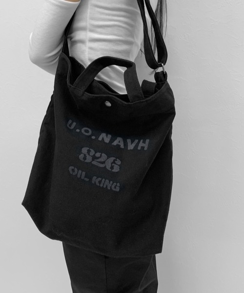 LVEU.(ラブユ.)の「2way canvas logo tote bag/ メッセージ2wayショルダートートバッグ(トートバッグ・レディース・ブラック・FREE)」の2枚目の写真