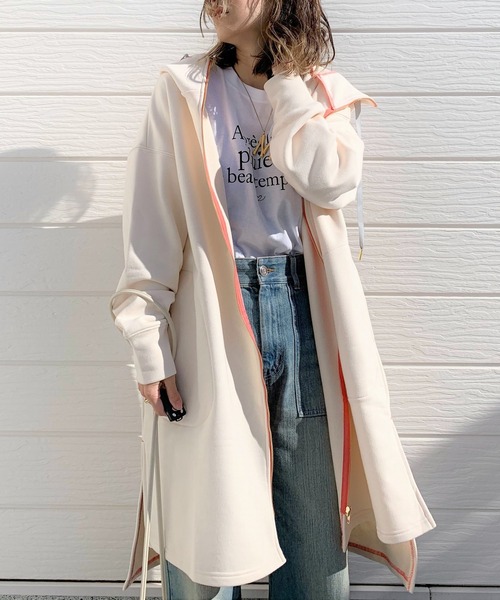 Q(キュー)の「裏毛ビッグパーカー(パーカー・レディース・ネイビー/アイボリー・MEDIUM)」の1枚目の写真