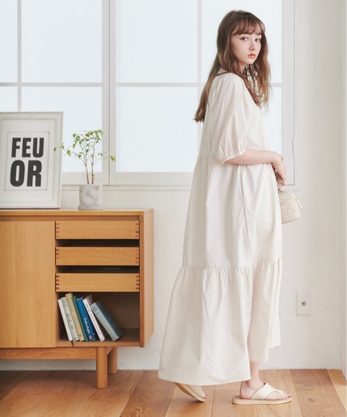 ANGIE（アンジー）の「[選べる2デザイン]コットンティアードワンピース（ワンピース・レディース・ブラック系1/ベージュ系2/ホワイト系1/ホワイト系2/ブラック系2/ベージュ系1・FREE）」の10枚目の写真