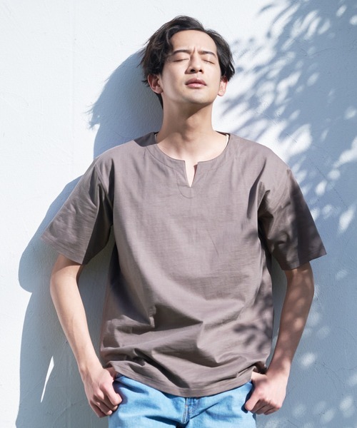 LB/S （エルビーエス）の「汗染みの目立ちにくいTシャツ ゼロステイン ZEROSTAIN 撥水性　UVカット スラブキーネックTシャツ（Tシャツ/カットソー・メンズ・ブラック/ネイビー/スミクロ/アイボリー/グレー/ブラウン・SMALL/MEDIUM/LARGE/X-LARGE）」の9枚目の写真