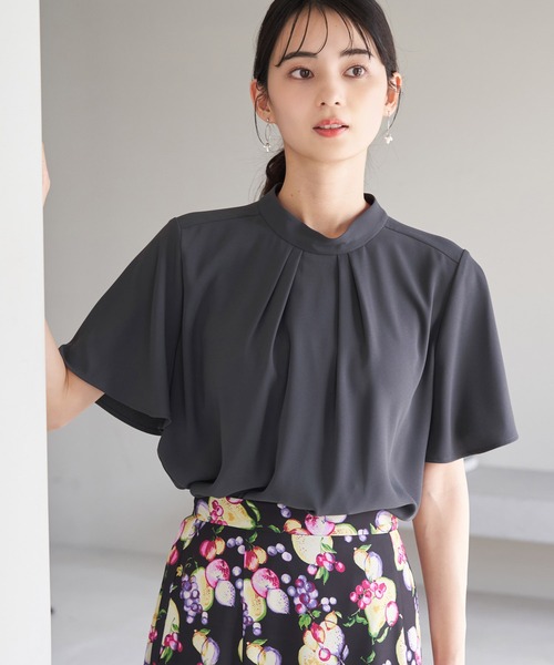 ROPE' PICNIC（ロペピクニック）の「2WAY/ボウタイハーフスリーブブラウス（シャツ/ブラウス・レディース・ライトグレー/ホワイト系その他/ホワイト系その他2/チャコールグレー/ホワイト・38）」の4枚目の写真