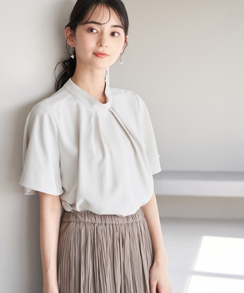 ROPE' PICNIC（ロペピクニック）の「2WAY/ボウタイハーフスリーブブラウス（シャツ/ブラウス・レディース・ライトグレー/ホワイト系その他/ホワイト系その他2/チャコールグレー/ホワイト・38）」の17枚目の写真