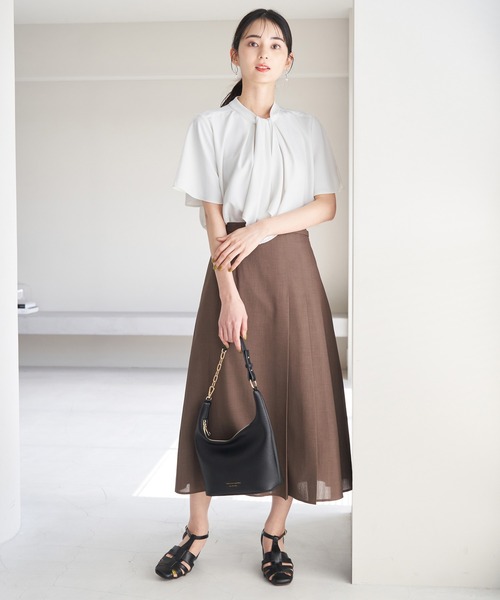 ROPE' PICNIC（ロペピクニック）の「2WAY/ボウタイハーフスリーブブラウス（シャツ/ブラウス・レディース・ライトグレー/ホワイト系その他/ホワイト系その他2/チャコールグレー/ホワイト・38）」の22枚目の写真