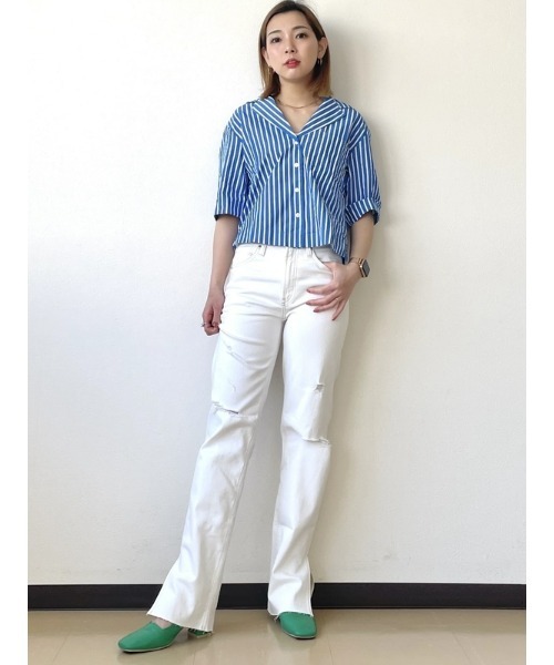 GAP(ギャップ)の「ストライプ クロップドシャツ(シャツ/ブラウス・レディース・マルチ/ブルー・XS/S/M/L/XXS)」の8枚目の写真