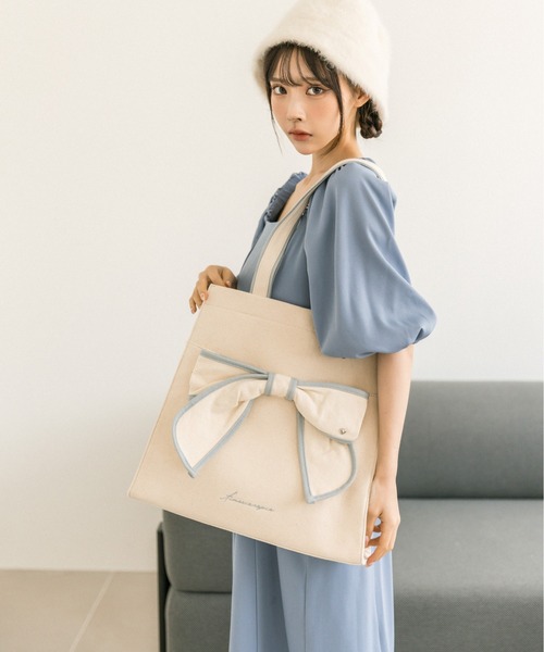 OLIVE des OLIVE(オリーブデオリーブ)の「【新色追加】Aimerianejoieリボントートバッグ 1031120190(トートバッグ・レディース・ブラック系その他/ブラック/ピンク/モカ/サックスブルー・FREE)」の13枚目の写真