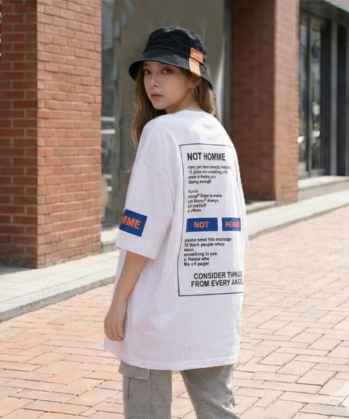 Dalfwin（ダールフィン）の「韓国ファッション HOMMEプリント半袖Tシャツ（Tシャツ/カットソー・レディース・ホワイト/ブラック・FREE）」の13枚目の写真