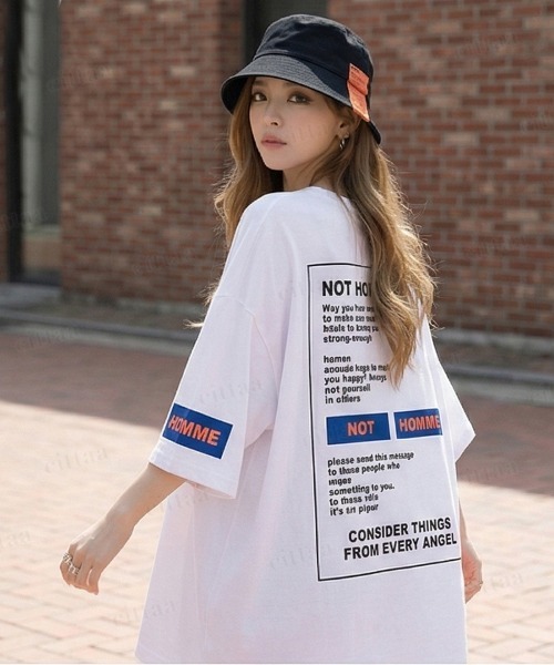 Dalfwin（ダールフィン）の「韓国ファッション HOMMEプリント半袖Tシャツ（Tシャツ/カットソー・レディース・ホワイト/ブラック・FREE）」の5枚目の写真