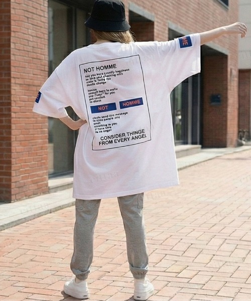 Dalfwin（ダールフィン）の「韓国ファッション HOMMEプリント半袖Tシャツ（Tシャツ/カットソー・レディース・ホワイト/ブラック・FREE）」の14枚目の写真