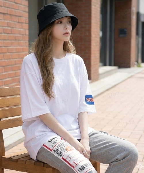 Dalfwin（ダールフィン）の「韓国ファッション HOMMEプリント半袖Tシャツ（Tシャツ/カットソー・レディース・ホワイト/ブラック・FREE）」の15枚目の写真