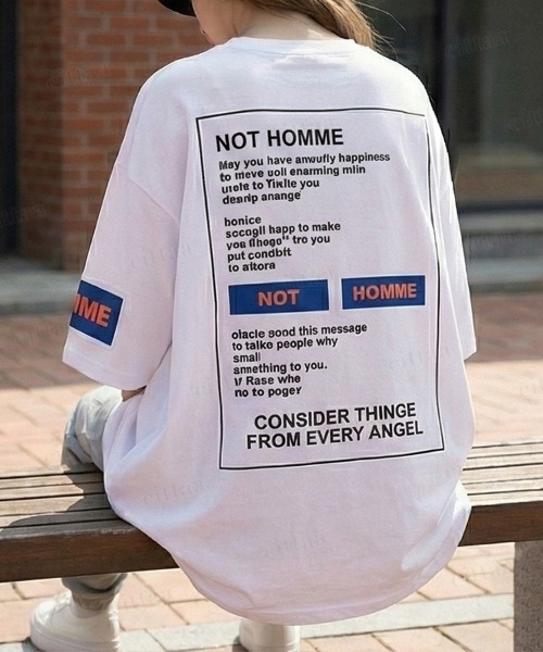 Dalfwin（ダールフィン）の「韓国ファッション HOMMEプリント半袖Tシャツ（Tシャツ/カットソー・レディース・ホワイト/ブラック・FREE）」の16枚目の写真