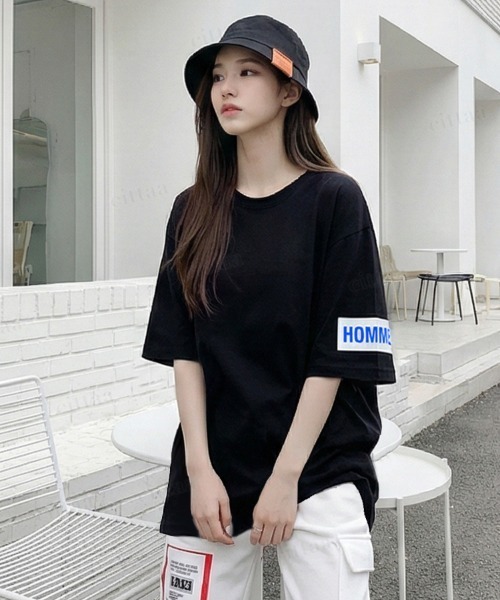 Dalfwin（ダールフィン）の「韓国ファッション HOMMEプリント半袖Tシャツ（Tシャツ/カットソー・レディース・ホワイト/ブラック・FREE）」の18枚目の写真