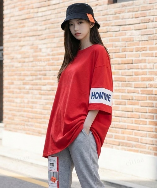 Dalfwin（ダールフィン）の「韓国ファッション HOMMEプリント半袖Tシャツ（Tシャツ/カットソー・レディース・ホワイト/ブラック・FREE）」の9枚目の写真