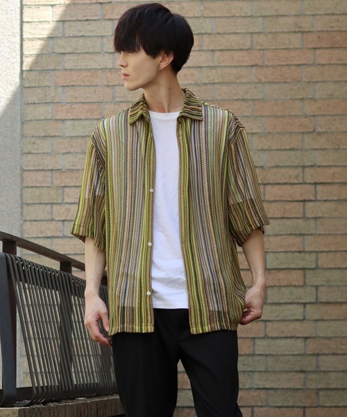 JCAESAR STUDIO 透かし編みTシャツ メッシュシャツ セール】メッシュニット 透かし編みトップス 長袖（シャツ