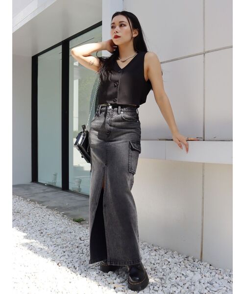 EVRIS（エヴリス）の「ベルテッドショートベスト（シャツ/ブラウス・レディース・グレー/ブラック・FREE）」の13枚目の写真