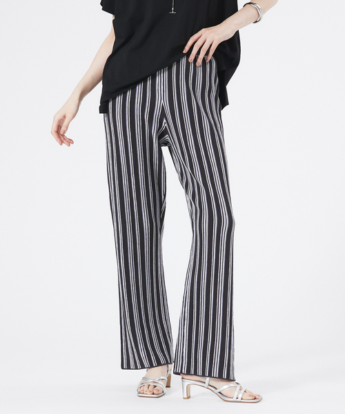 abahouse mavie(アバハウスマヴィ)の「ストライプニットパンツ(その他パンツ・レディース・グリーン/チャコールグレー・フリー)」の2枚目の写真