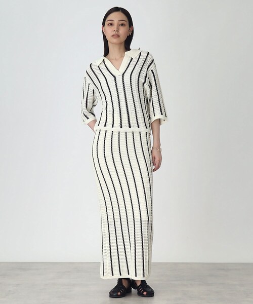 THE SHOP TK （ザ ショップ ティーケー ）の「◆【SETUP可】メッシュストライプニットナロースカート（スカート・レディース・ブラック系2/ホワイト系その他3・99）」の3枚目の写真