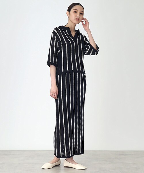 THE SHOP TK （ザ ショップ ティーケー ）の「◆【SETUP可】メッシュストライプニットナロースカート（スカート・レディース・ブラック系2/ホワイト系その他3・99）」の8枚目の写真