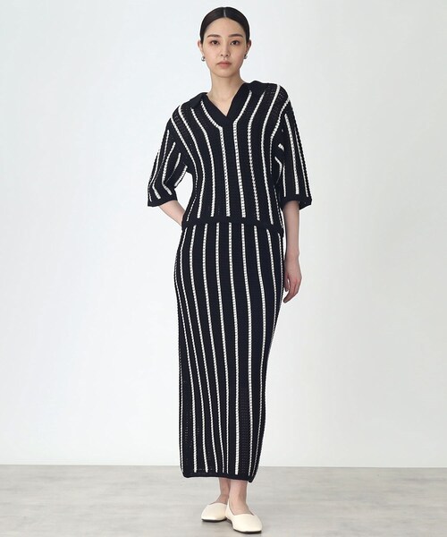 THE SHOP TK （ザ ショップ ティーケー ）の「◆【SETUP可】メッシュストライプニットナロースカート（スカート・レディース・ブラック系2/ホワイト系その他3・99）」の9枚目の写真