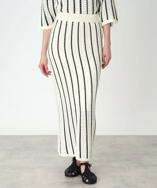 THE SHOP TK （ザ ショップ ティーケー ）の「◆【SETUP可】メッシュストライプニットナロースカート（スカート・レディース・ブラック系2/ホワイト系その他3・99）」の15枚目の写真