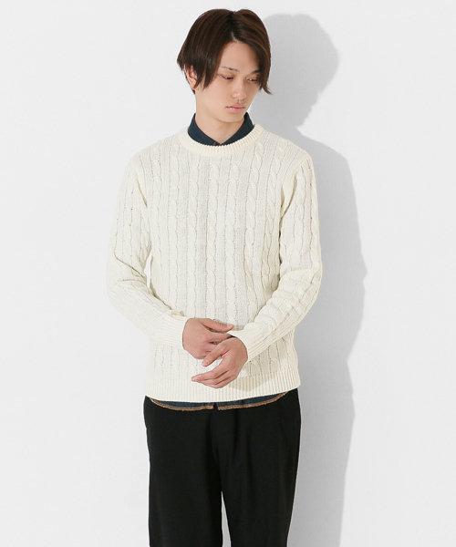 SENSE OF PLACE by URBAN RESEARCH(センスオブプレイスバイアーバンリサーチ)の「ケーブルセーター(ニット/セーター・メンズ・ネイビー/グレー/ホワイト/バーガンディー・LARGE/MEDIUM)」の1枚目の写真