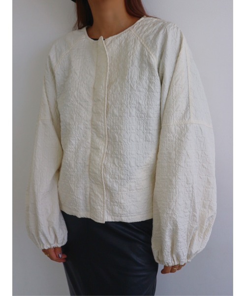 TRUNC（トランクエイティーエイト）の「Jacquard No Collar Jacket（ブルゾン・レディース・アイボリー/ブラック・FREE）」の3枚目の写真