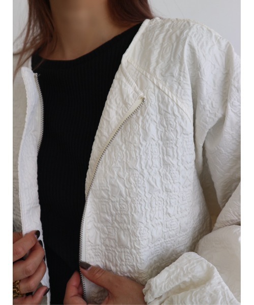 TRUNC（トランクエイティーエイト）の「Jacquard No Collar Jacket（ブルゾン・レディース・アイボリー/ブラック・FREE）」の4枚目の写真