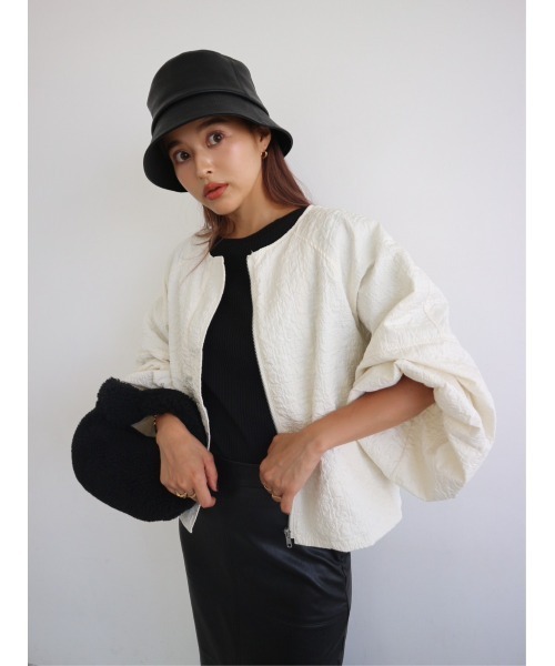 TRUNC（トランクエイティーエイト）の「Jacquard No Collar Jacket（ブルゾン・レディース・アイボリー/ブラック・FREE）」の8枚目の写真